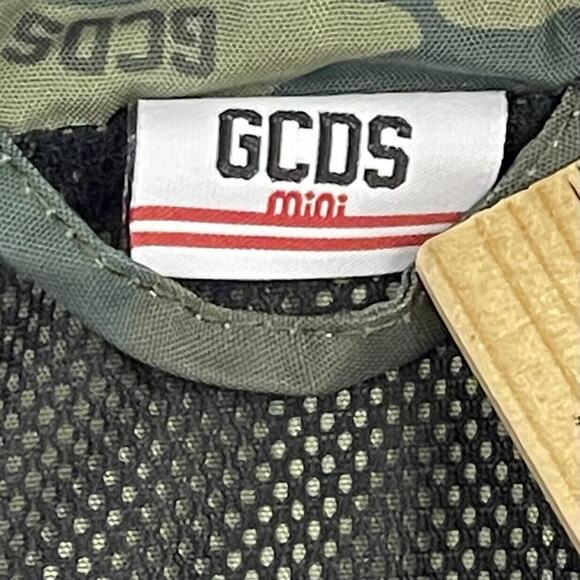 GCDS Camouflage Print Jacket Boys 12 Green Spell Out Full Zip Made In Italy - Picture 2 of 14